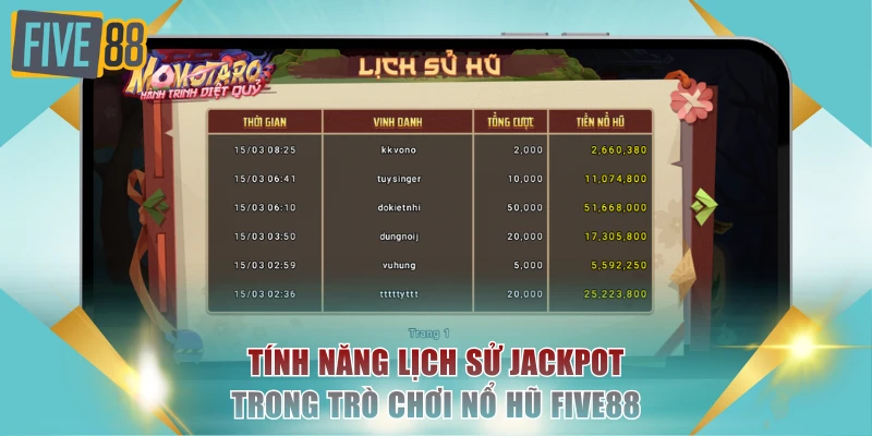 Tính năng lịch sử jackpot trong trò chơi nổ hũ FIVE88